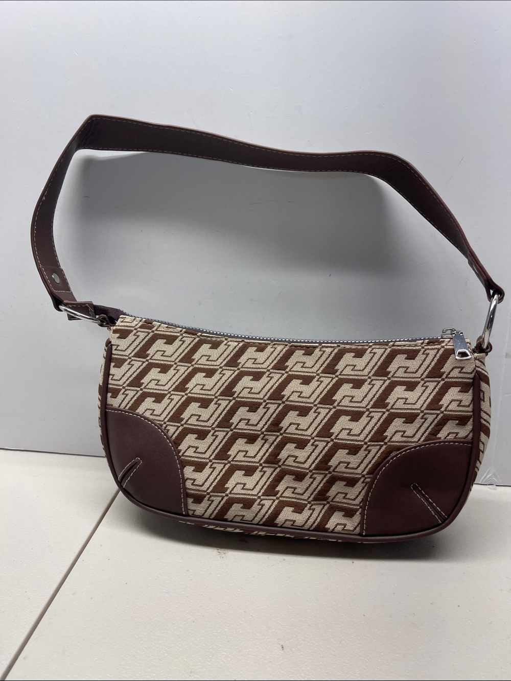 Divided Brown and Cream Patterned Shoulder Bag. NWOT